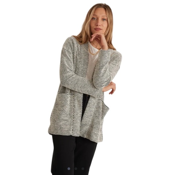 Marine Layer - Birdseye Cardigan in Black/White Contrast Gray Sweater Sz M - Picture 1 of 9